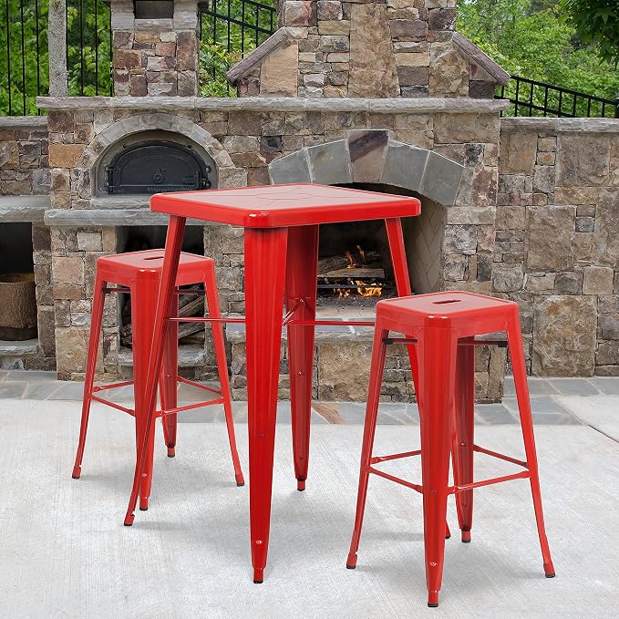 Flash Furniture Lily 4 Pack Commercial Grade 30" High Backless Red Metal - Image 2