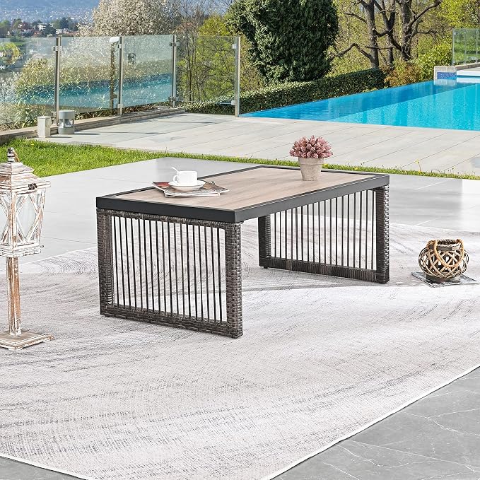 LOKATSE HOME Outdoor Coffee Table Rectangle Dining Furniture - Image 6