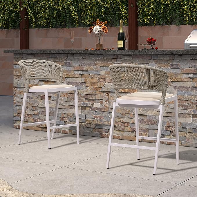 PURPLE LEAF Counter Height Bar Stool Set of 4 Modern Aluminum Rattan Wicker - Image 8