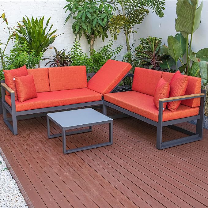 LeisureMod Chelsea 3-Piece Outdoor Patio Sectional Sofa Set, Removable Beige - Image 4