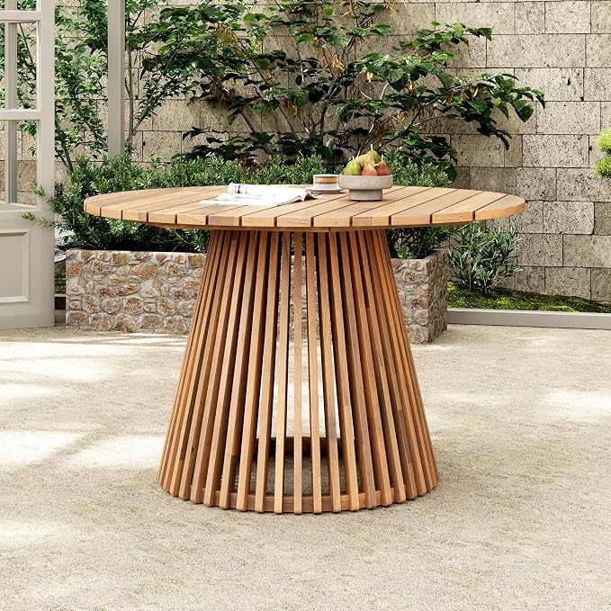 Merax Outdoor Dining Table 47.25" Round Extra-Large Acacia Wood Patio Dining - Image 4