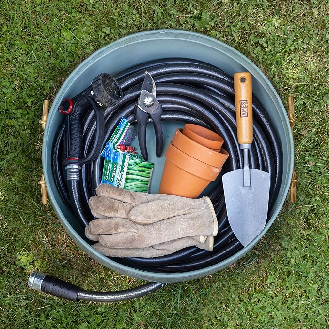 Sedona Hose Pot with Lid, Brass Accents, holds up to 100-Feet of Hose By Good - Image 5