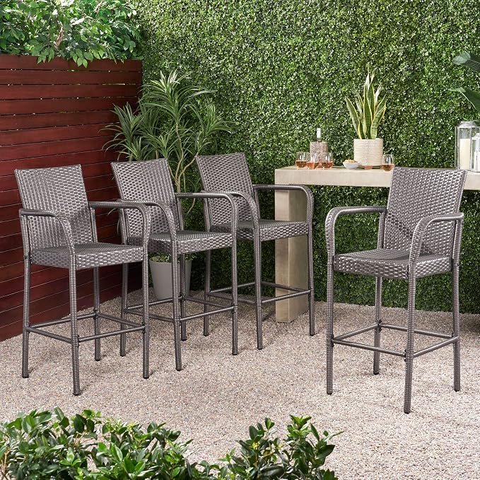 Christopher Knight Home Delfina Outdoor Wicker Barstools, 4-Pcs Set - Image 4