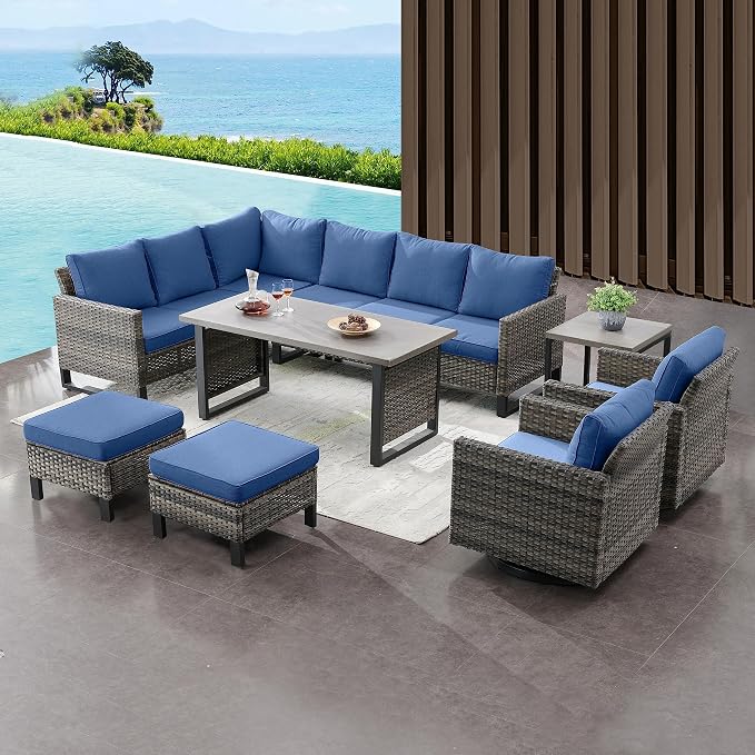 Belord Outdoor Sectional Sofa 6 Seater L Shaped Couch Wicker Patio Conversation - Image 7