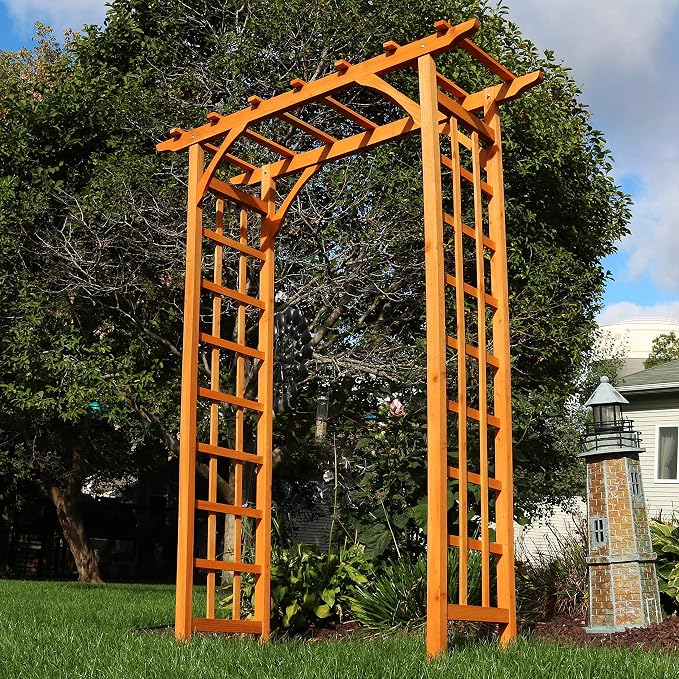 Sunnydaze 78-Inch Wooden Garden Arbor Walkway Wedding Arch - Image 5