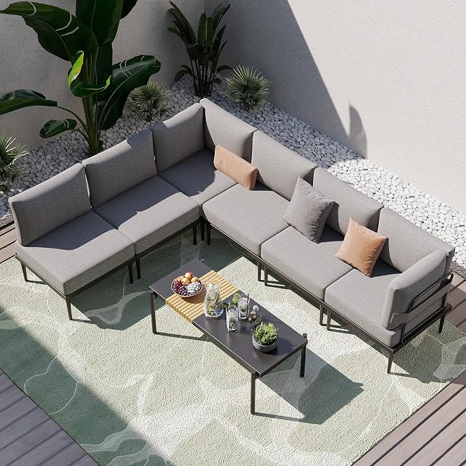 Sundale Outdoor 7 Pieces Metal Patio Furniture Set, Outdoor Sectional Sofa by SundaleOutdoor
