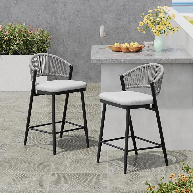 Christopher Knight Home Hearth 26.00" H Patio Barstools Set of 2, Woven Wicker by ChristopherKnightHome