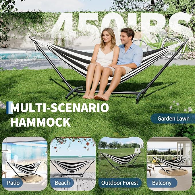 Double Hammocks with Stand for Outside, Portable Space Saving Heavy-Duty Steel - Image 6