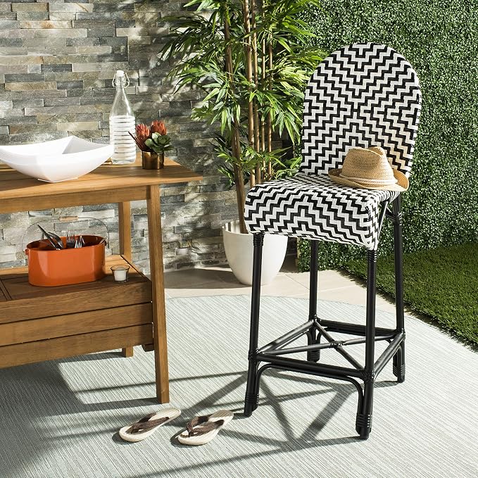 SAFAVIEH Outdoor Collection Tilden Black and White Indoor/Outdoor Bar Stool - Image 2