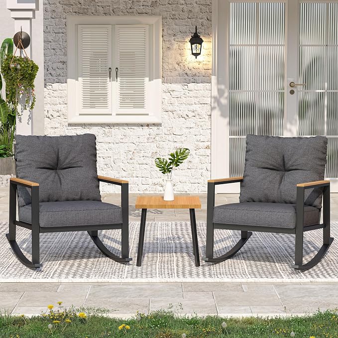 3 Pieces Rocking Bistro Set, Outdoor Patio Furniture Set by COMLAXFIELD