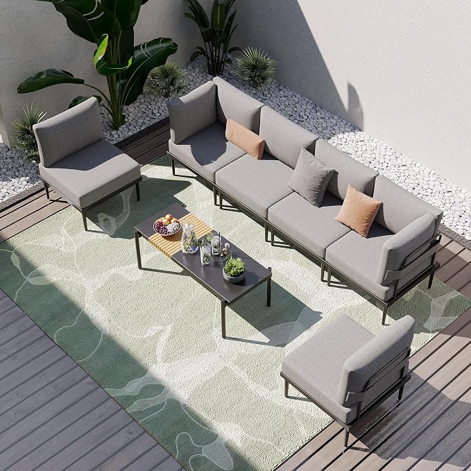 Sundale Outdoor 7 Pieces Metal Patio Furniture Set, Outdoor Sectional Sofa - Image 3