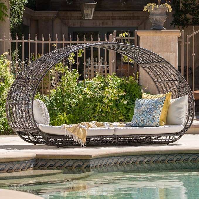 GDFStudio Bedford Outdoor Wicker Overhead Canopy Daybed w/Water Resistant - Image 2