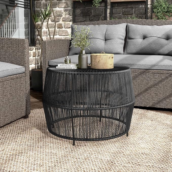 Furniture of America Ysar Boho Rattan Round Coffee Table Outdoor - Image 4