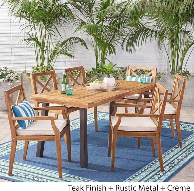 Christopher Knight Home Justin Outdoor 7 Piece Acacia Wood Dining Set, Teak - Image 2