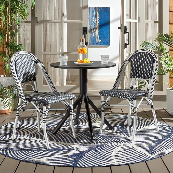SAFAVIEH Outdoor Collection Torino Navy & White Parisian Bistro Chair Set of 2 - Image 2