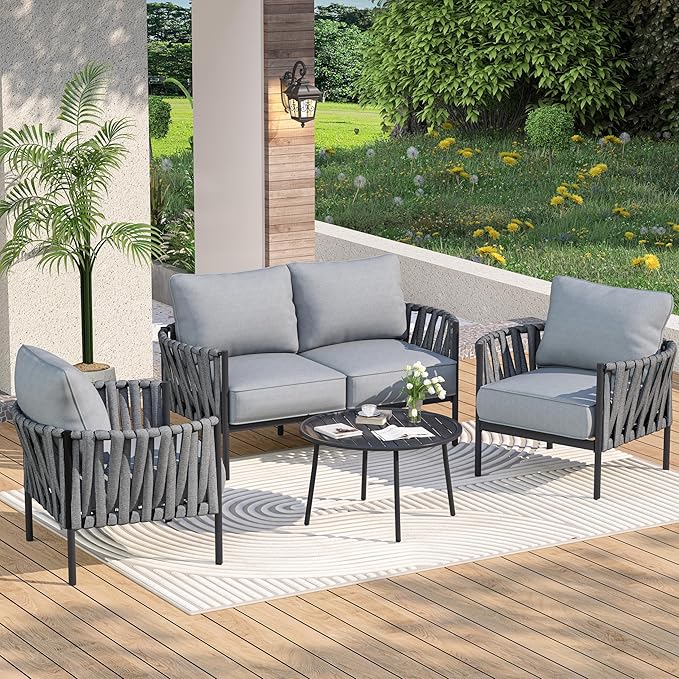 4 Piece Patio Furniture Set, Modern Patio Conversation Set, Outdoor Furniture by COMLAXFIELD