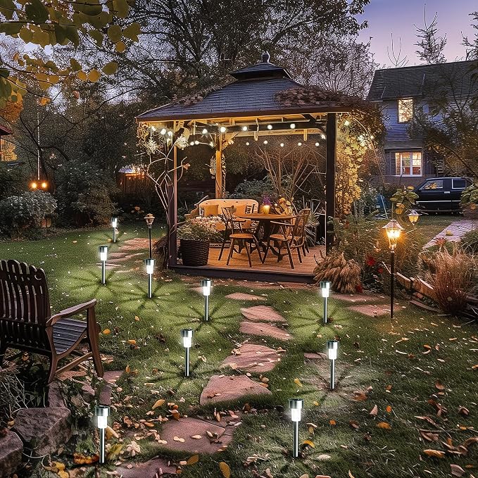 GIGALUMI Solar Pathway Lights, Stainless Steel IP44 Waterproof Auto On/Off - Image 2