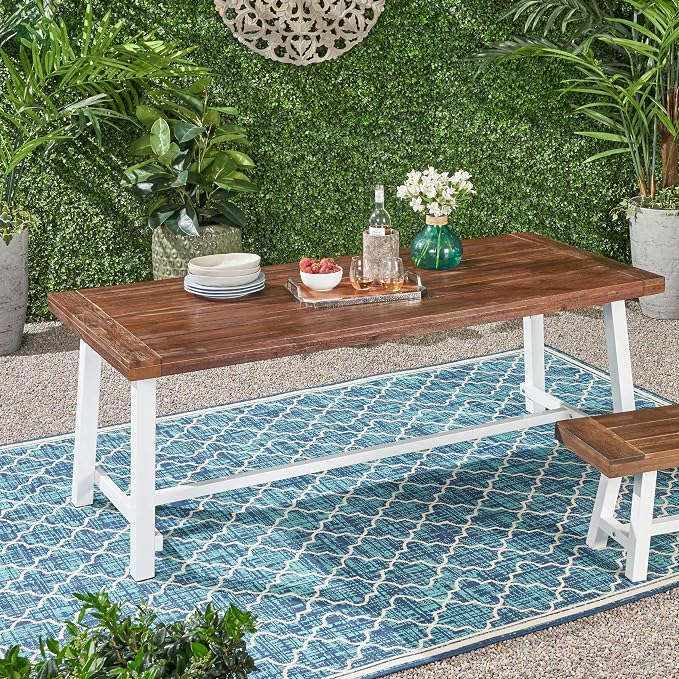 Outdoor Eight Seater Iron Dining Table, Dark Brown and White Finish - Image 2