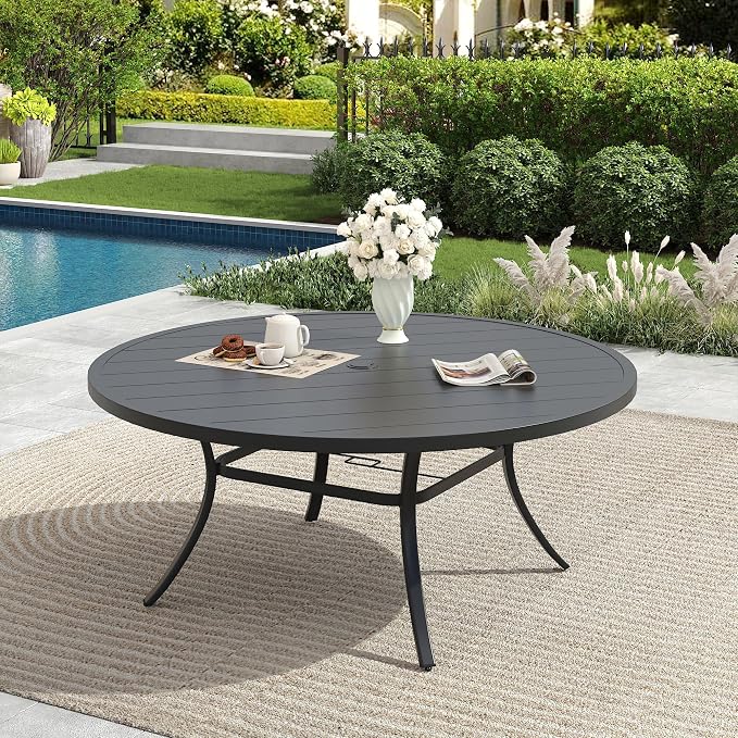 Patio Dining Table for 6-8, Round Metal Outdoor Table - Image 6