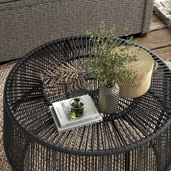 Furniture of America Ysar Boho Rattan Round Coffee Table Outdoor - Image 15