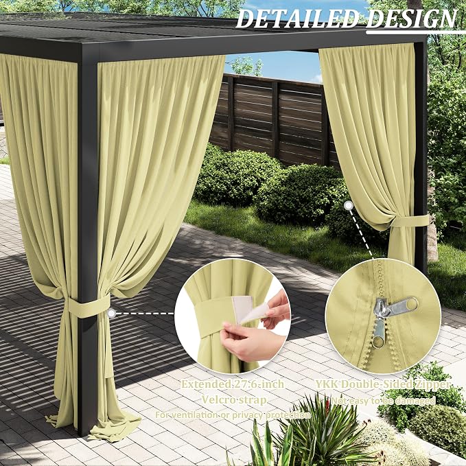 Gazebo Universal Replacement Privacy Curtain, 4-Panels Sidewall Curtains - Image 4