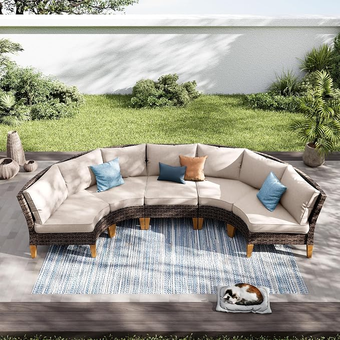 PHI VILLA 3-Piece Wicker Patio Furniture Set, Outdoor Curved Sectional Sofa by PHIVILLAThepioneerofcomfortablehouseholdsupplies