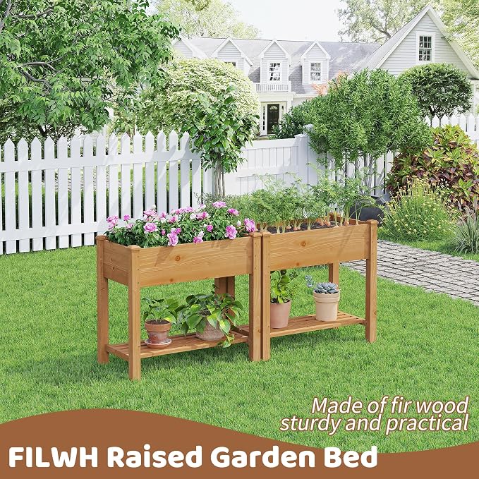 FILWH Raised Garden Bed with Legs Elevated Wooden Planter Box Stand Large - Image 2