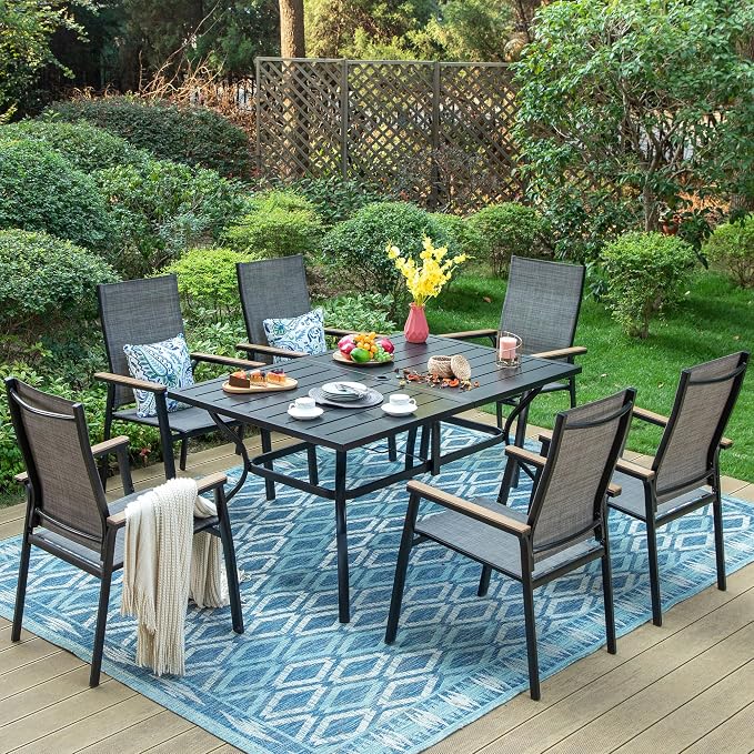 PHI VILLA Patio Dining Set for 6, Large Metal Dining Table by PHIVILLAThepioneerofcomfortablehouseholdsupplies