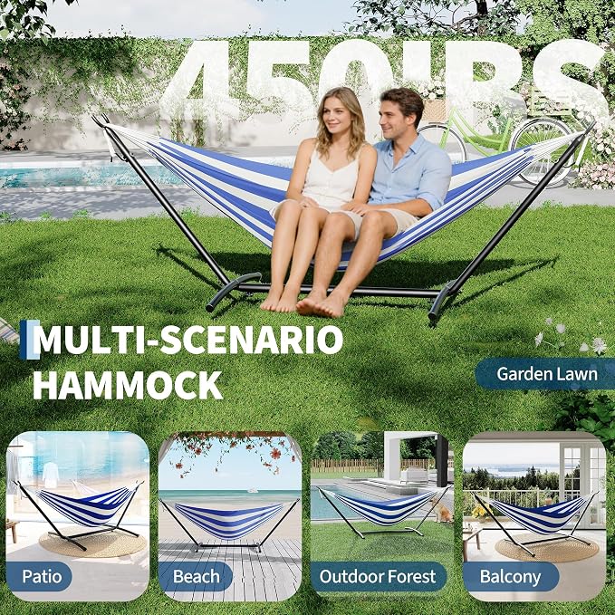 2 Person Hammocks with Stand for Outside, Double Hammocks Portable Space Saving - Image 6