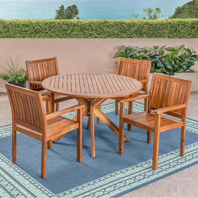 Christopher Knight Home Kally Outdoor Five Piece Acacia Dining Set, Teak Finish - Image 4
