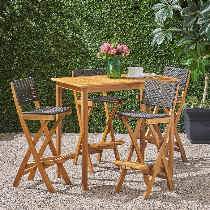 Christopher Knight Home Polaris Outdoor Acacia Wood and Wicker 5 Piece - Image 2