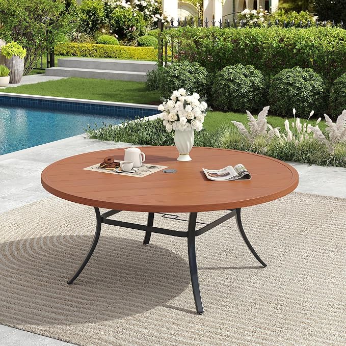 Patio Dining Table for 6-8, Round Metal Outdoor Table - Image 6