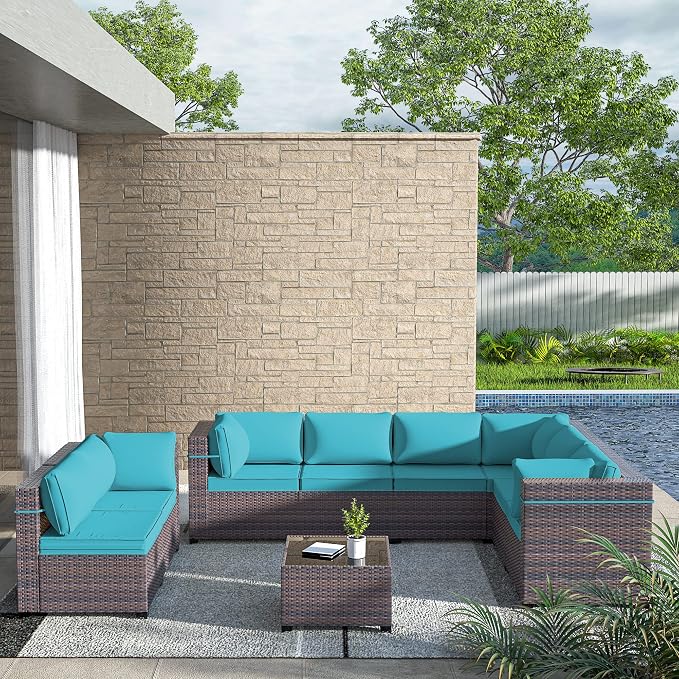 Outdoor Patio Furniture Set, 9 Pieces Outdoor Sectional Furniture Patio Sofa - Image 6