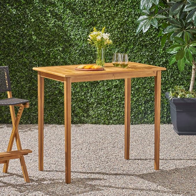 Polaris Outdoor Minimalist Acacia Wood Rectangle Bar Table - Image 2