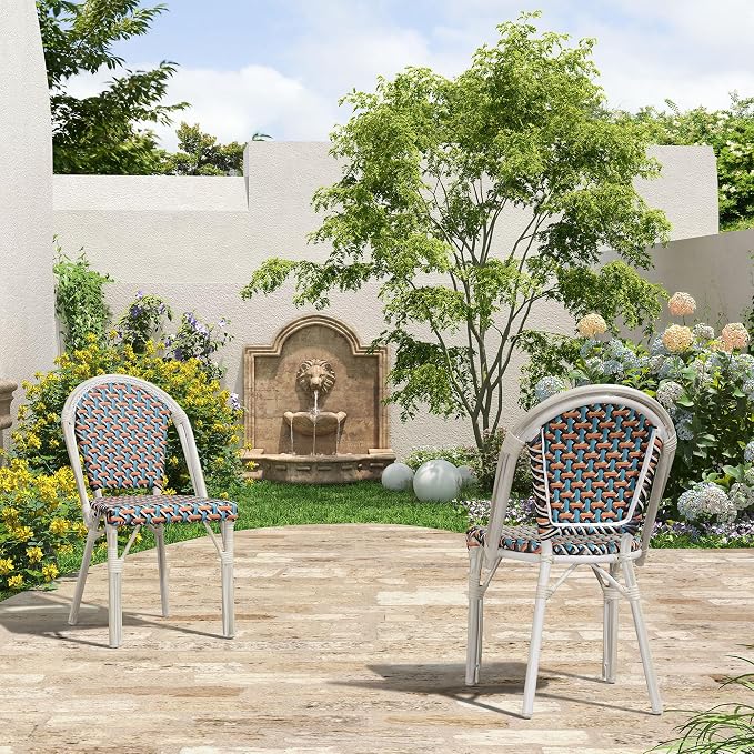 PURPLE LEAF Dining Chair Set of 2 Outdoor French Bistro Chairs Hand-Woven - Image 4