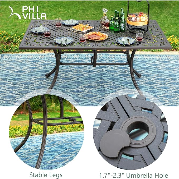 PHI VILLA 64" Outdoor Cast Aluminum Table - Image 6