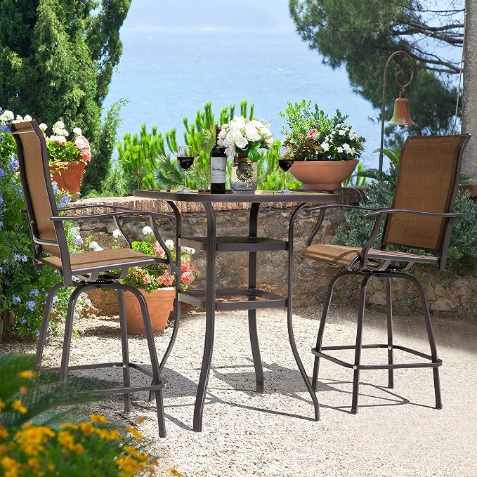 NUU GARDEN 3 Piece Patio Bar Set, Textilene Bar Stools Set, All Weather Outdoor - Image 3