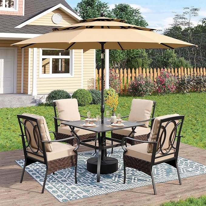PHI VILLA 6 PCS Outdoor Dining Sets, All-Weather Square Patio Table and Chairs by PHIVILLAThepioneerofcomfortablehouseholdsupplies