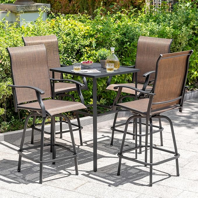 NUU GARDEN 5 Piece Outdoor Swivel Bar Set, All Weather Patio High Bar Stool - Image 2