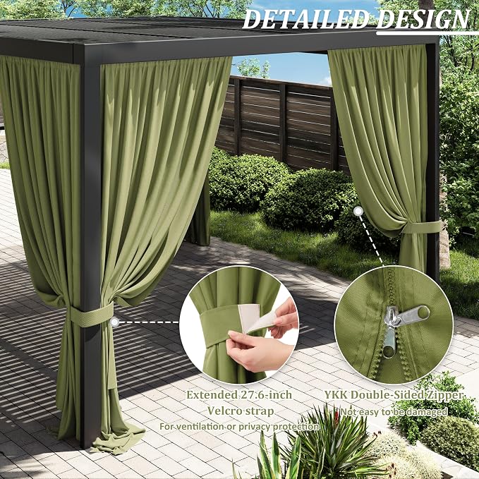 Gazebo Universal Replacement Privacy Curtain, 4-Panels Sidewall Curtains - Image 4