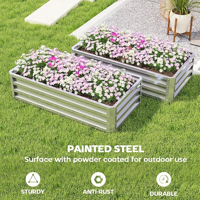 Outsunny Galvanized Raised Garden Bed, - Image 3