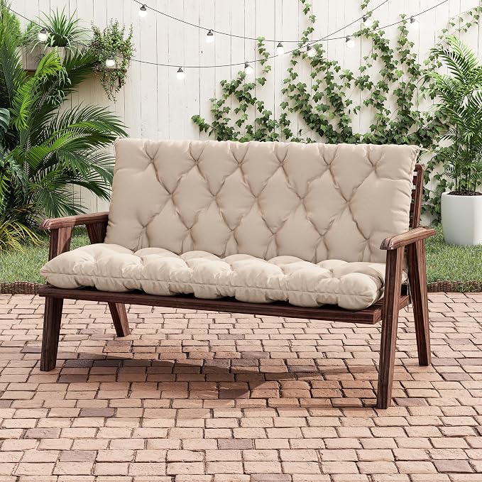 Porch Swing Cushion with Backrest 2-3 Seater Outdoor Bench Cushions Waterproof - Image 2