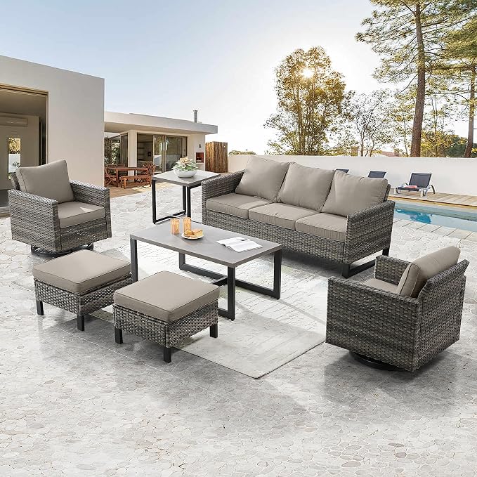 Belord 7 Piece Outdoor Furniture Patio Wicker Sofa Set, Oversize Outdoor Swivel by Belord