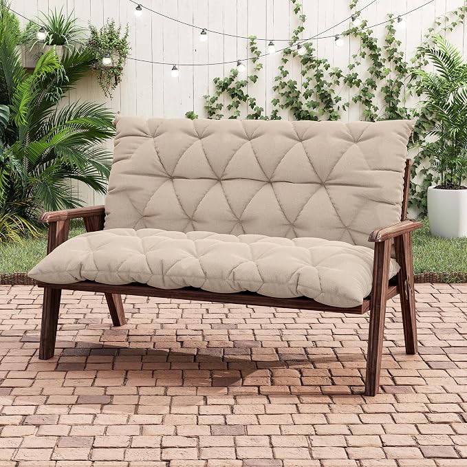 Porch Swing Cushion with Backrest 2-3 Seater Outdoor Bench Cushions Waterproof - Image 5