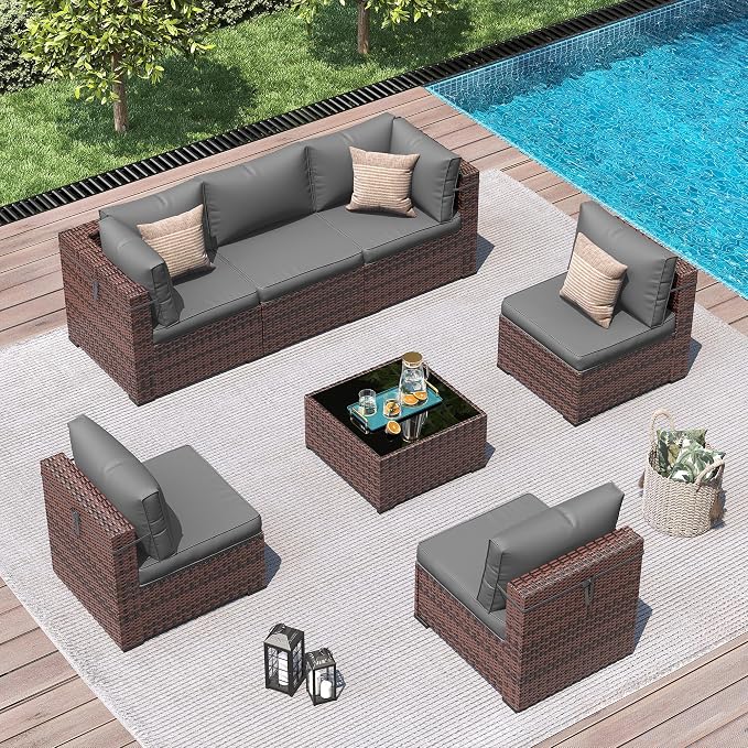 Patio Furniture Sets with Waterproof Cover, 7 Pieces Outdoor Rattan Sectional - Image 8