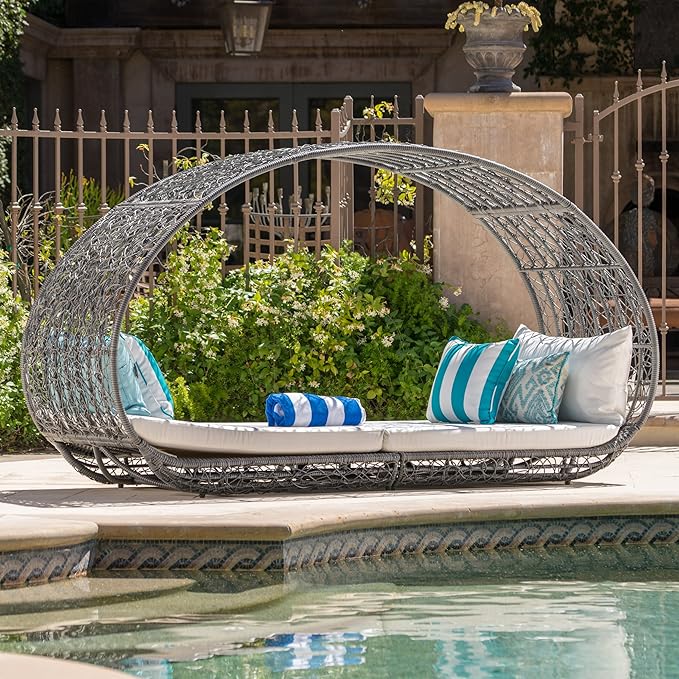GDFStudio Outdoor Wicker Overhead Canopy Daybed Water Resistant Cushion by GDFStudio
