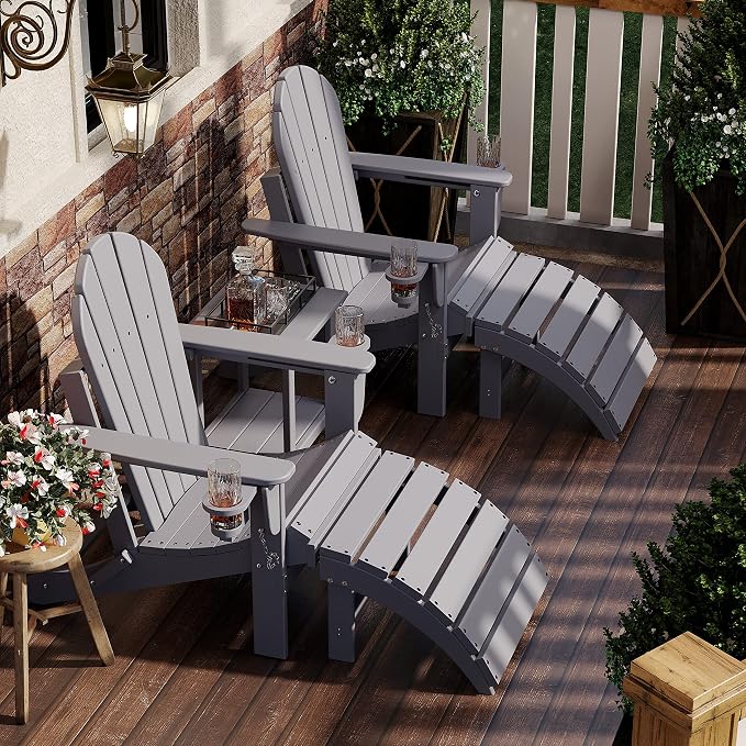 Sundale Outdoor Folding Plastic Adirondack Ottoman, All-Weather Adirondack - Image 2