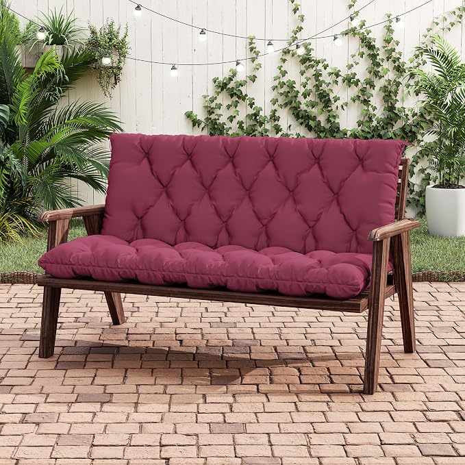 Porch Swing Cushion with Backrest 2-3 Seater Outdoor Bench Cushions Waterproof - Image 5