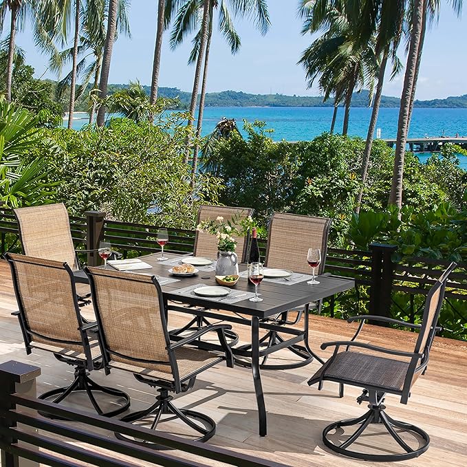 NUU GARDEN 7 Piece Outdoor Dining Set, 6 Swivel Patio Chairs and 1 Dining Table - Image 4