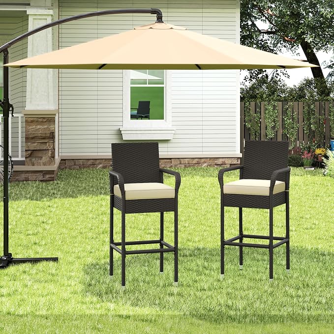 Yaheetech Outdoor Bar Stools Set of 2, Patio Wicker Chairs - Image 7